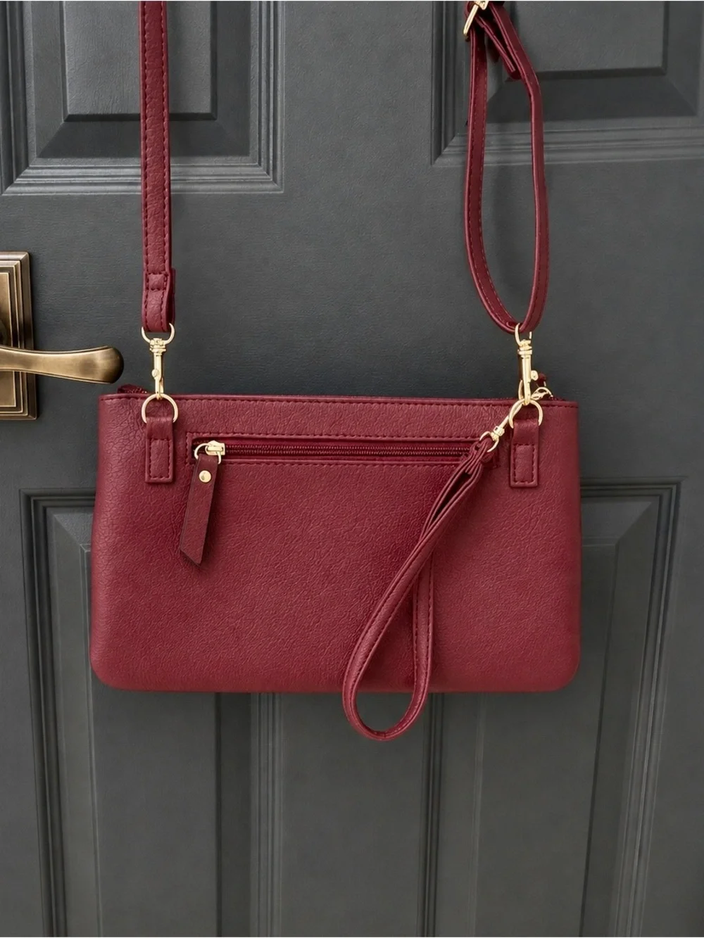 Nicole by Nicole Miller Wine Red Crossbody Bag with Gold Hardware